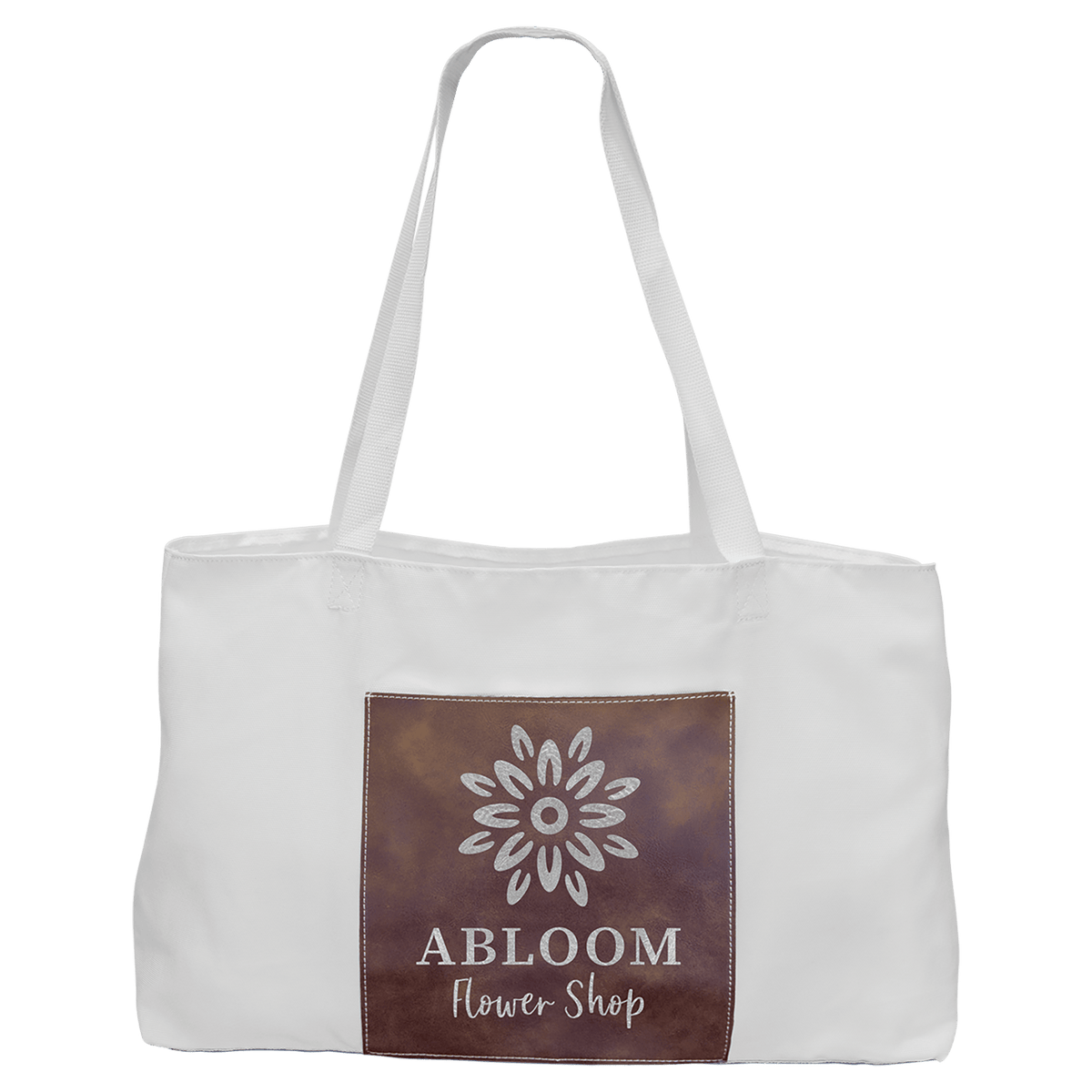 Personalized 19" X 12" White Bag With 5" Rustic/Silver Laserable Leatherette Gusset - GFT2293