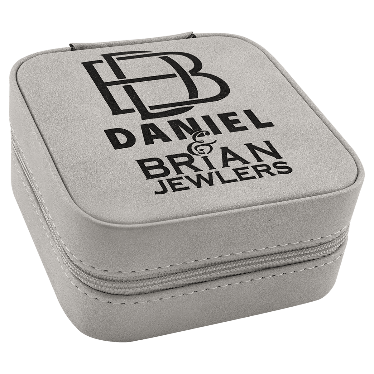 Personalized Travel Jewelry Box - Laserable Leatherette, Creekside Collection, 4" X 4", Light Gray - GFT2343