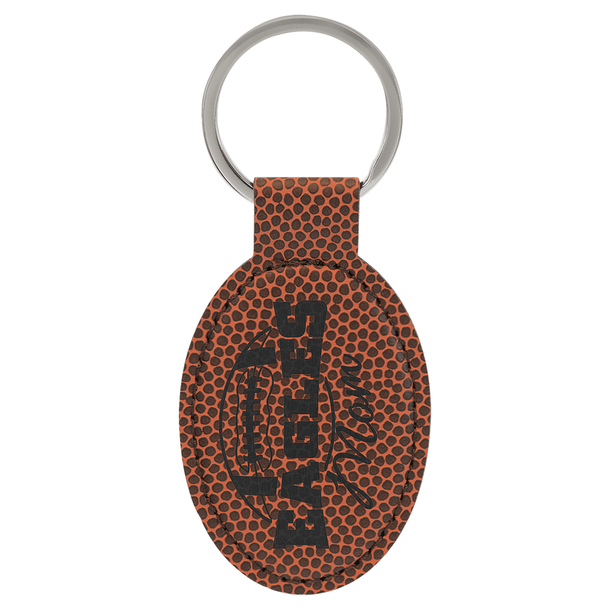Personalized 3" X 1 3/4" Football Laserable Leatherette Oval Keychain - GFT2372
