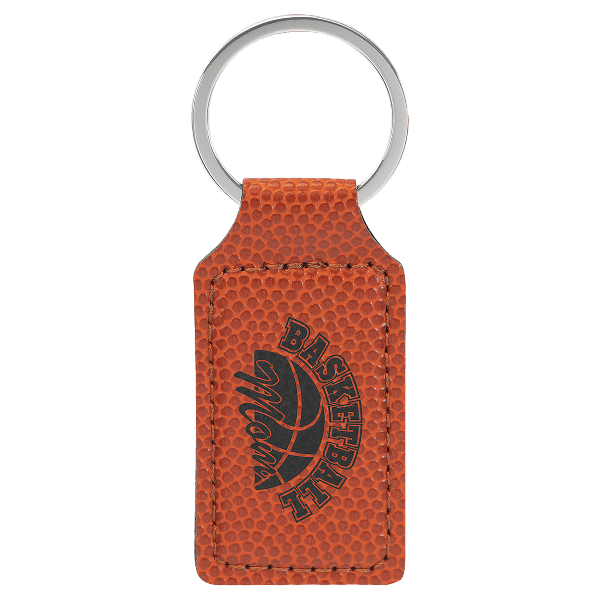 Personalized 2 3/4" X 1 1/4" Basketball Laserable Leatherette Rectangle Keychain - GFT2383