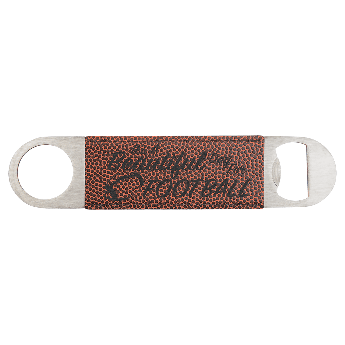 Personalized 1 1/2" X 7" Football Laserable Leatherette Bottle Opener - GFT761