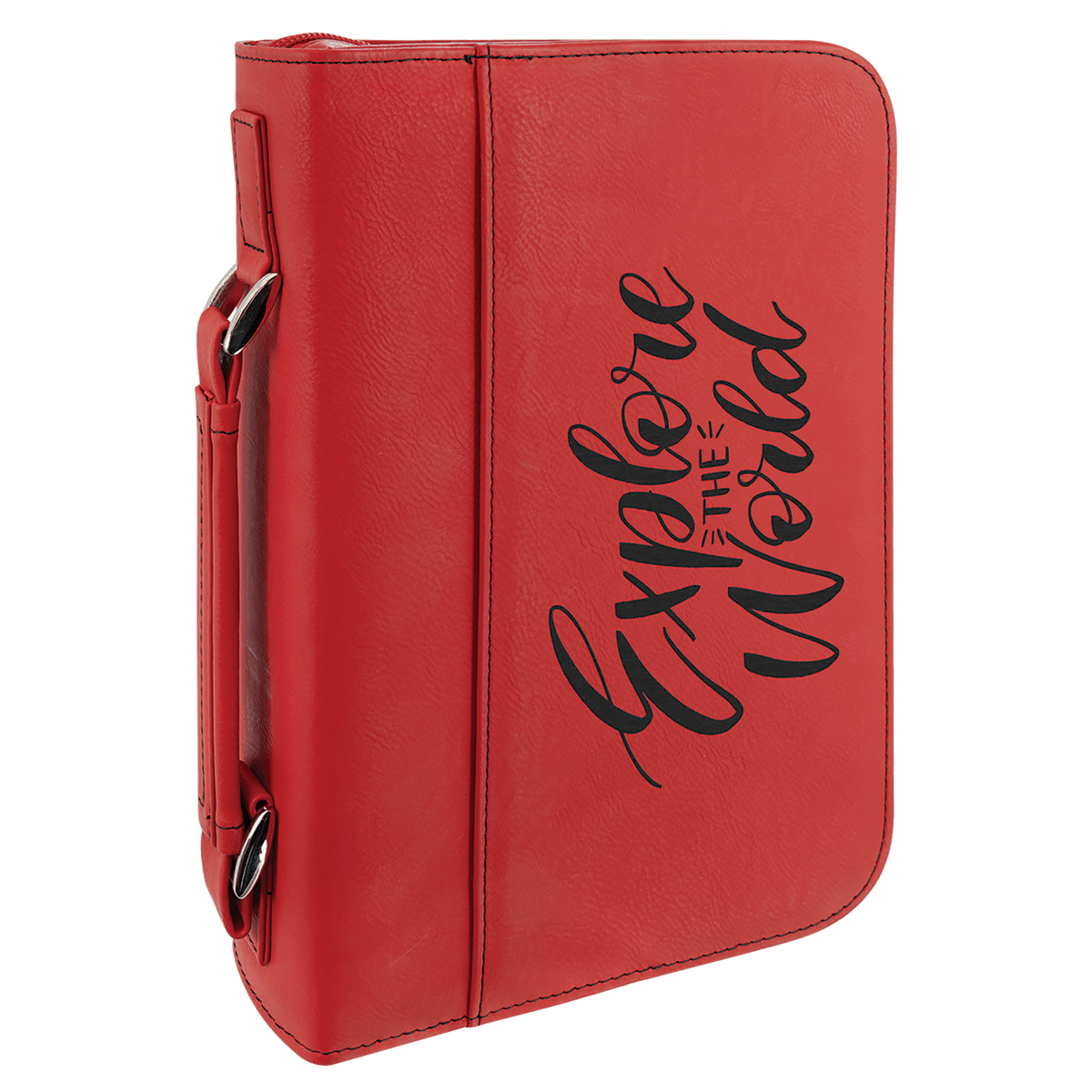 Personalized 7 1/2" X 10 3/4" Red Leatherette Book/Bible Cover With Handle And Zipper - GFT918