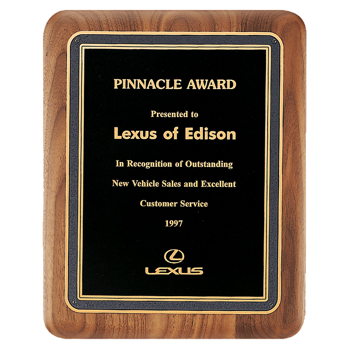 Personalized 9" x 12" American Walnut Plaque with Black/Gold Florentine Border Textured Black LaserFX Plate