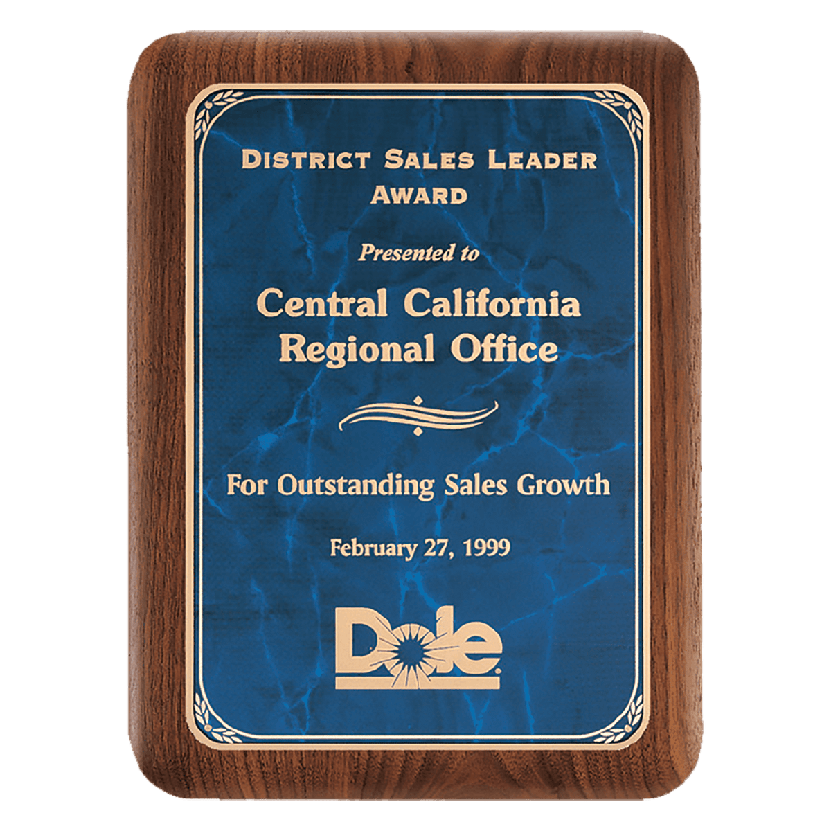 Personalized 9" x 12" American Walnut Plaque with Gold Border Sapphire Marble LaserFX Plate