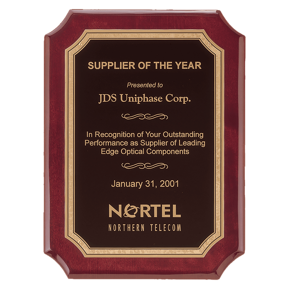 Personalized 7" x 9" Airflyte Rosewood Piano Finish Plaque with Gold Border Black LaserFX Plate