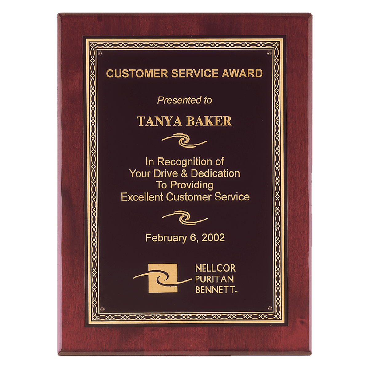 Personalized 11" x 14" Airflyte Premium Rosewood Piano Finish Plaque with Gold Florentine Laserable Black Brass Plate