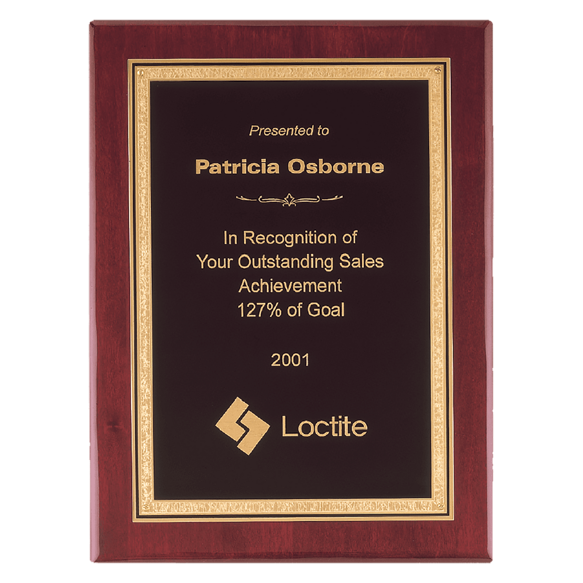 Personalized 8" x 10" Airflyte Premium Rosewood Piano Finish Plaque with Gold Florentine Border Black LaserFX Plate