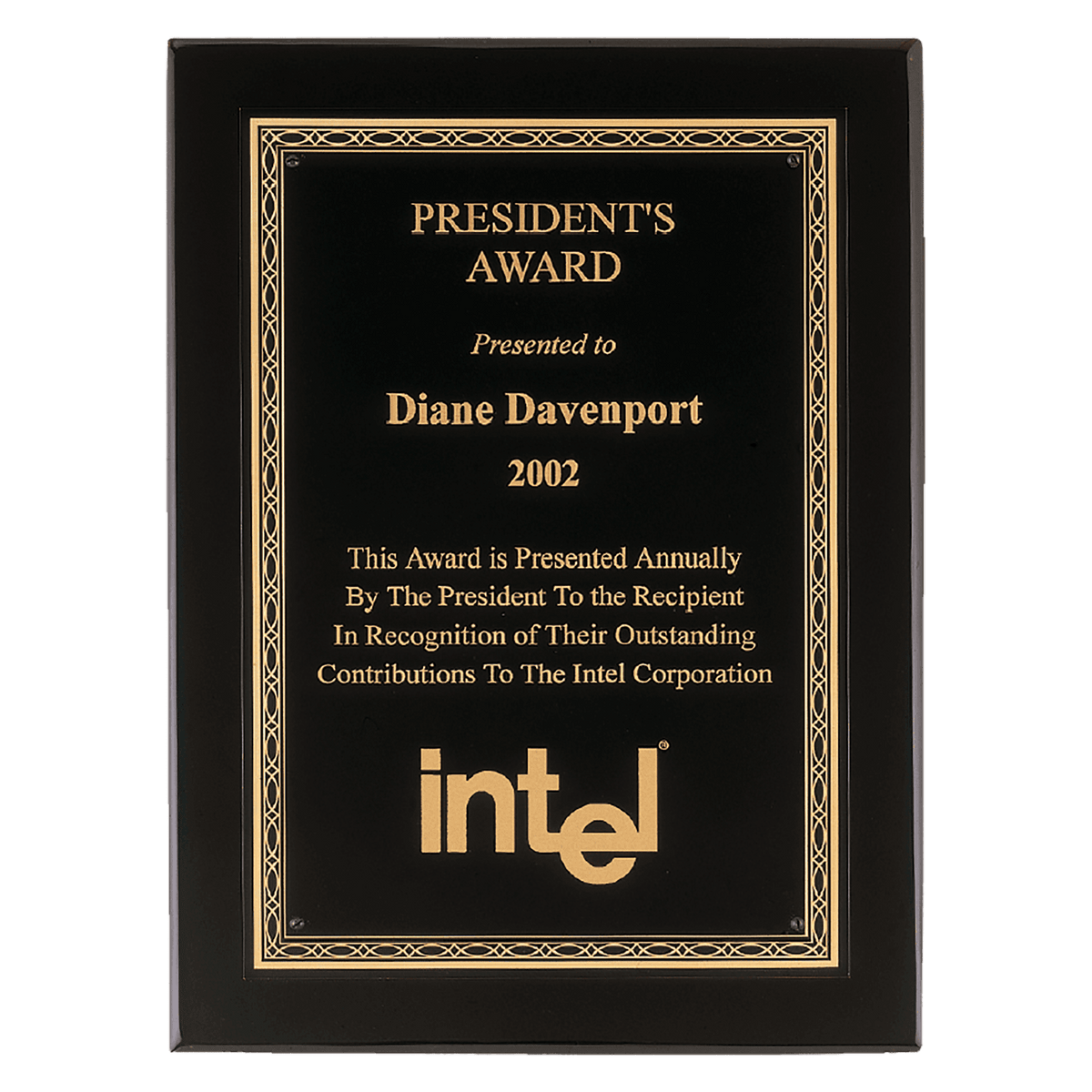 Personalized 7" x 9" Airflyte Premium Black Piano Finish Plaque wtih Gold Florentine Border Laserable Black Brass Plate