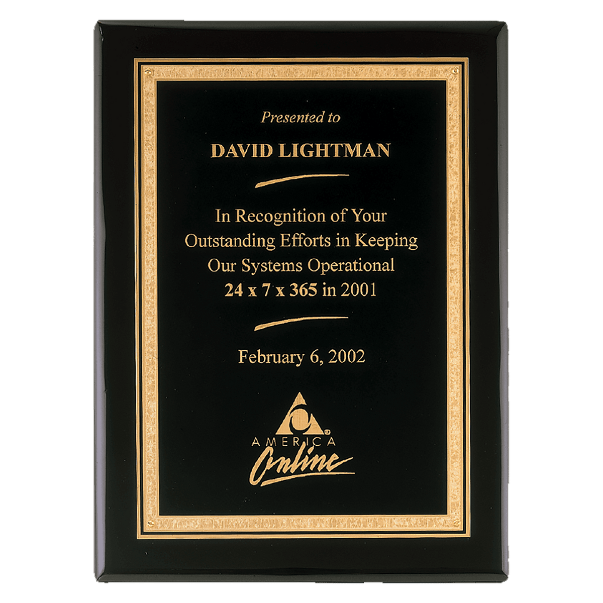 Personalized 11" x 14" Airflyte Premium Black Piano Finish Plaque with Gold Florentine Border LaserFX Plate