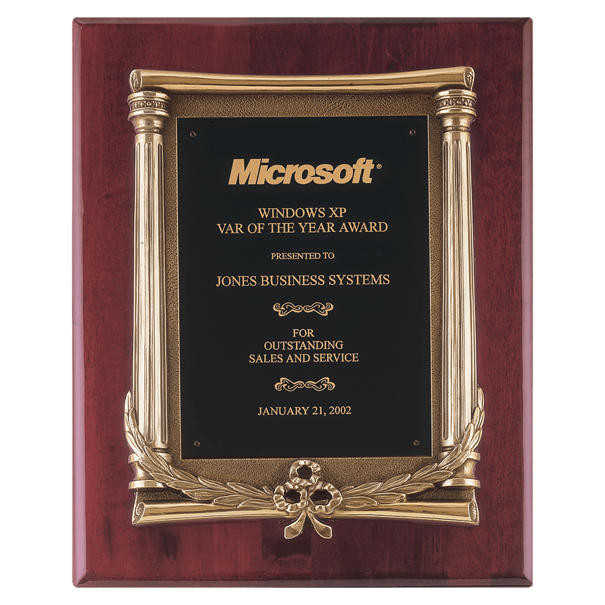 Personalized 10 1/2" x 13" Rosewood Piano Finish Plaque, Antique Bronze Frame Casting, Black Brass Plate