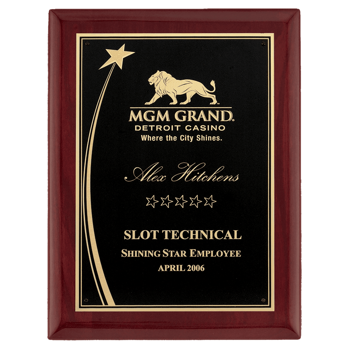Personalized 7" x 9" Airflyte Premium Rosewood Piano Finish Plaque with Shooting Star Accent Engraving Plate
