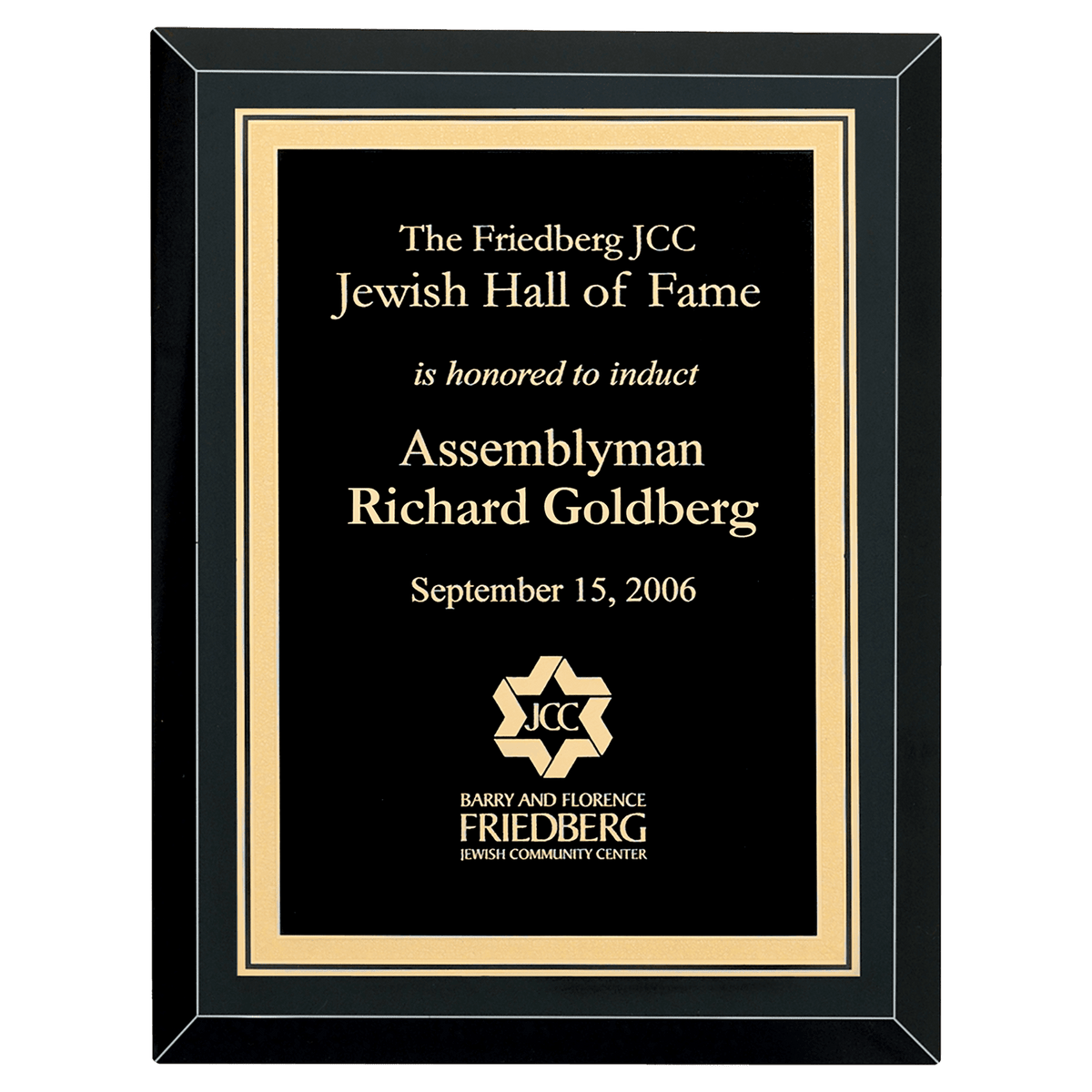 Personalized 8" x 10" Airflyte Premium Black Mirror Glass Plaque with Gold Florentine Border LaserFX Plate