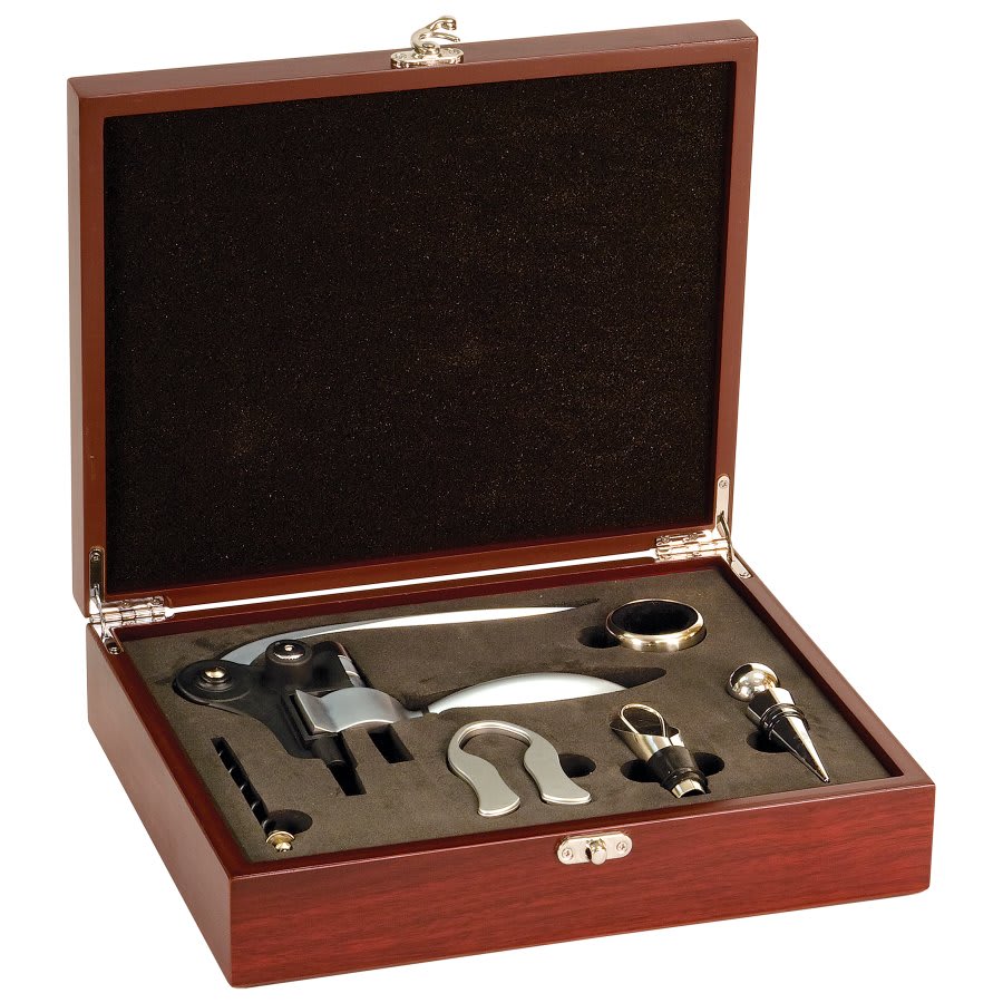 Personalized Rosewood Finish 5-Piece Wine Tool Gift Set - WTL02