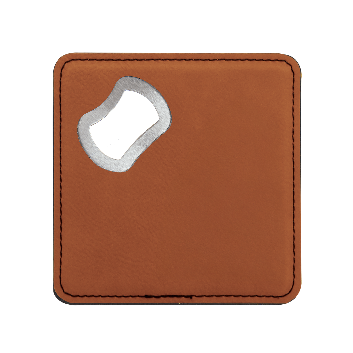 Sleek bottle opener and coaster combination, perfect for a personalized gift!