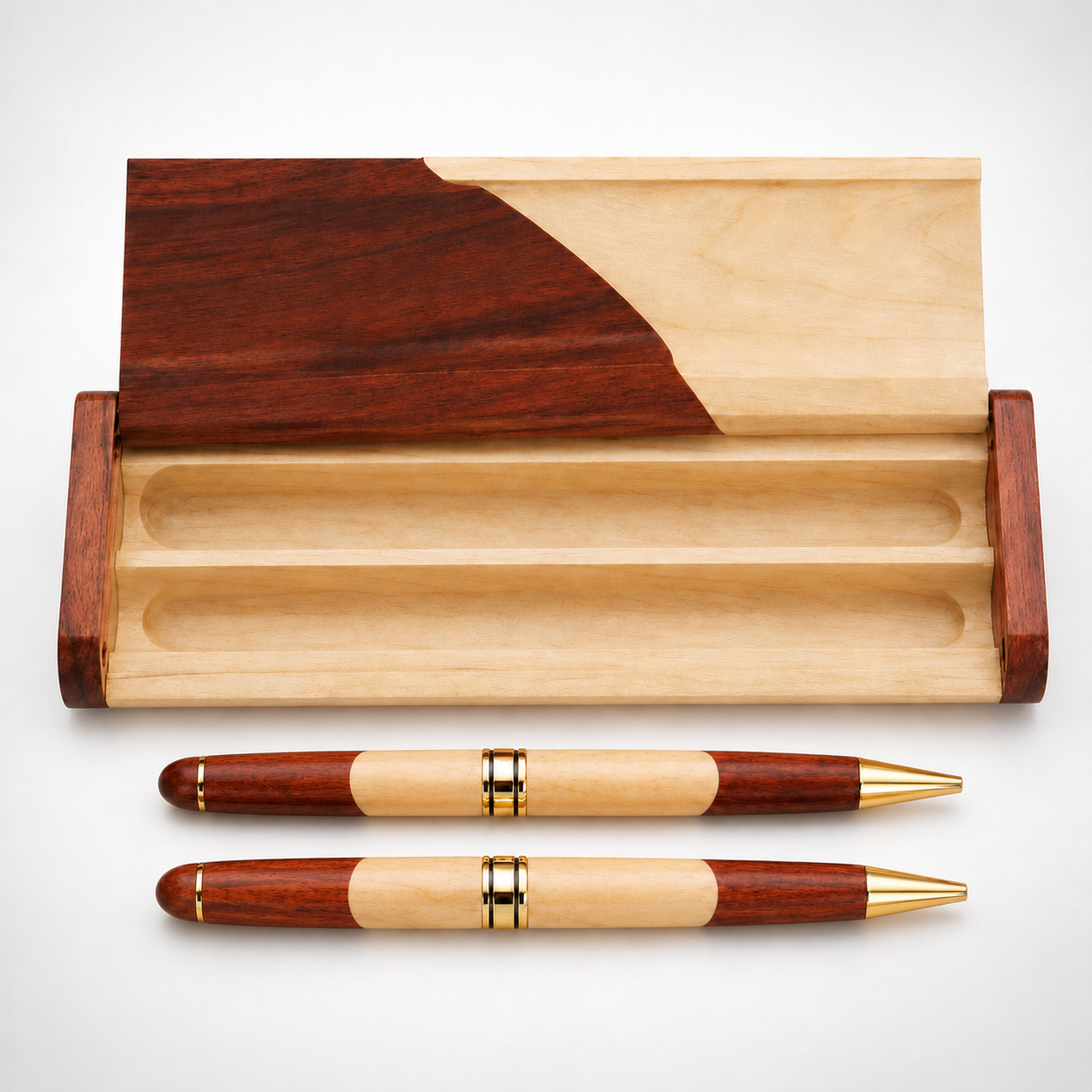 Personalized Two-Tone Wooden Pen and Pencil Set with Gift Case