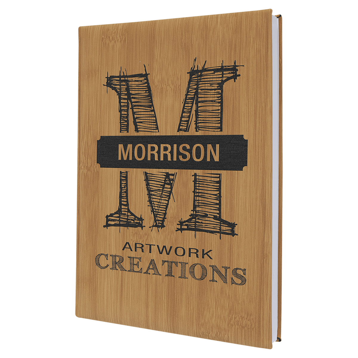 Personalized 7" X 9 3/4" Bamboo Laserable Leatherette Sketch Book With Unlined Notepad - GFT2273