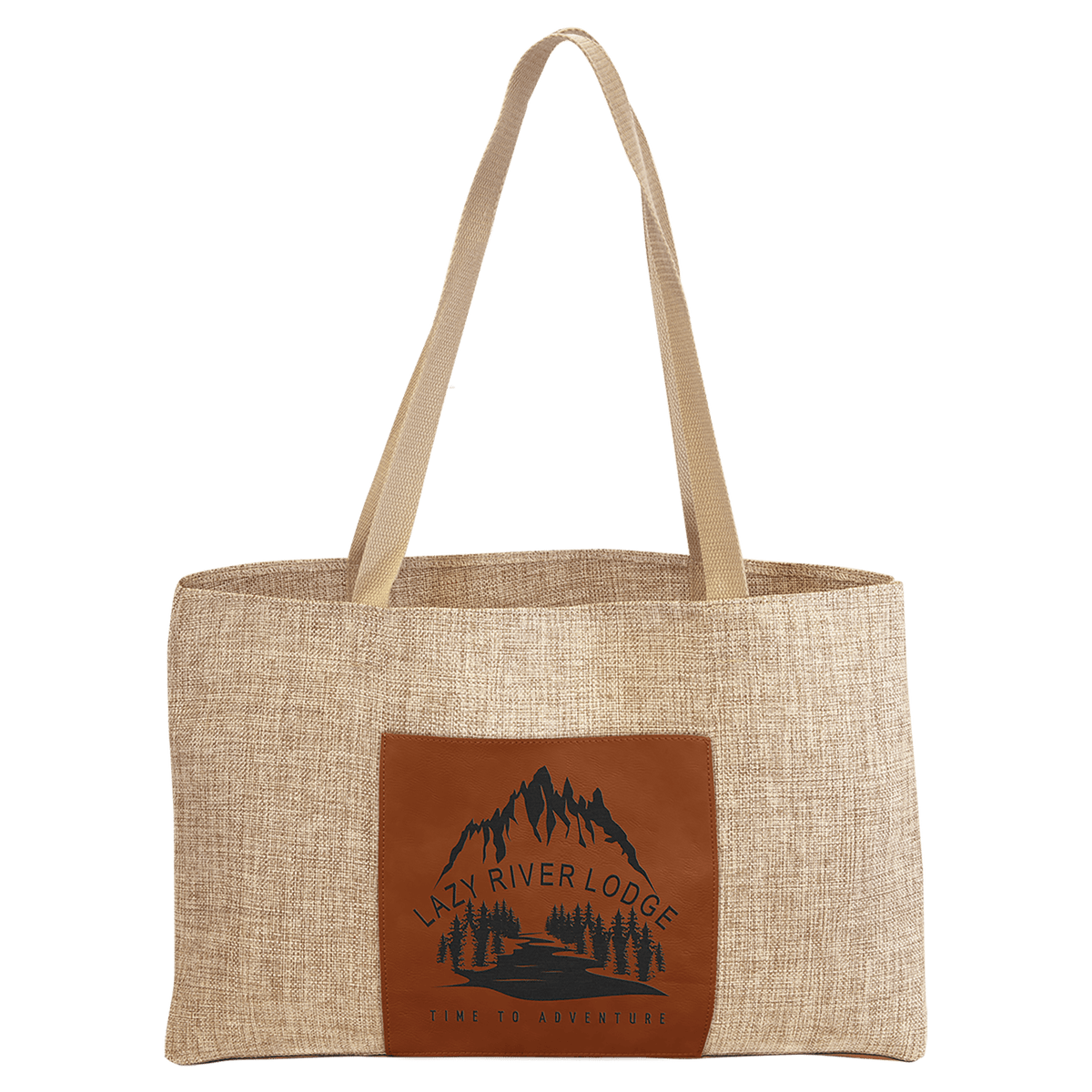 Personalized 19" X 12" Burlap Bag With 5" Rawhide Laserable Leatherette Gusset - GFT2281
