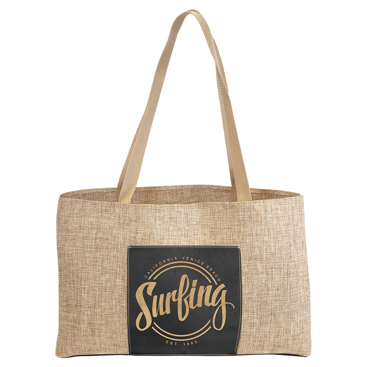 Personalized 19" X 12" Burlap Bag With 5" Rawhide Laserable Leatherette Gusset - GFT2282