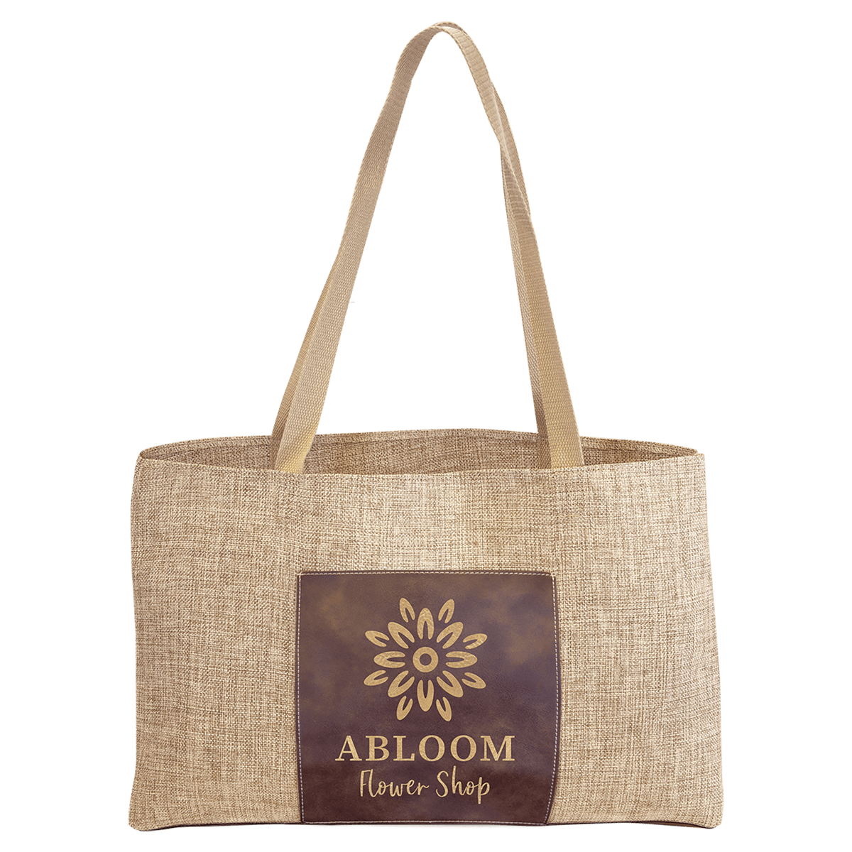 Personalized 19" X 12" Burlap Bag With 5" Rawhide Laserable Leatherette Gusset - GFT2283