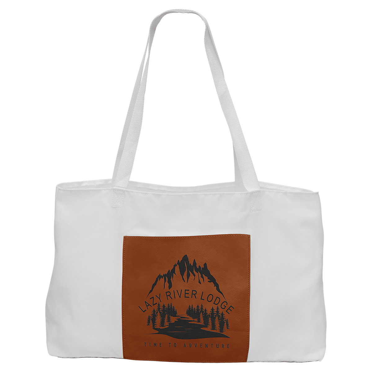 Personalized 19" X 12" White Bag With 5" Rawhide Laserable Leatherette Gusset - GFT2291