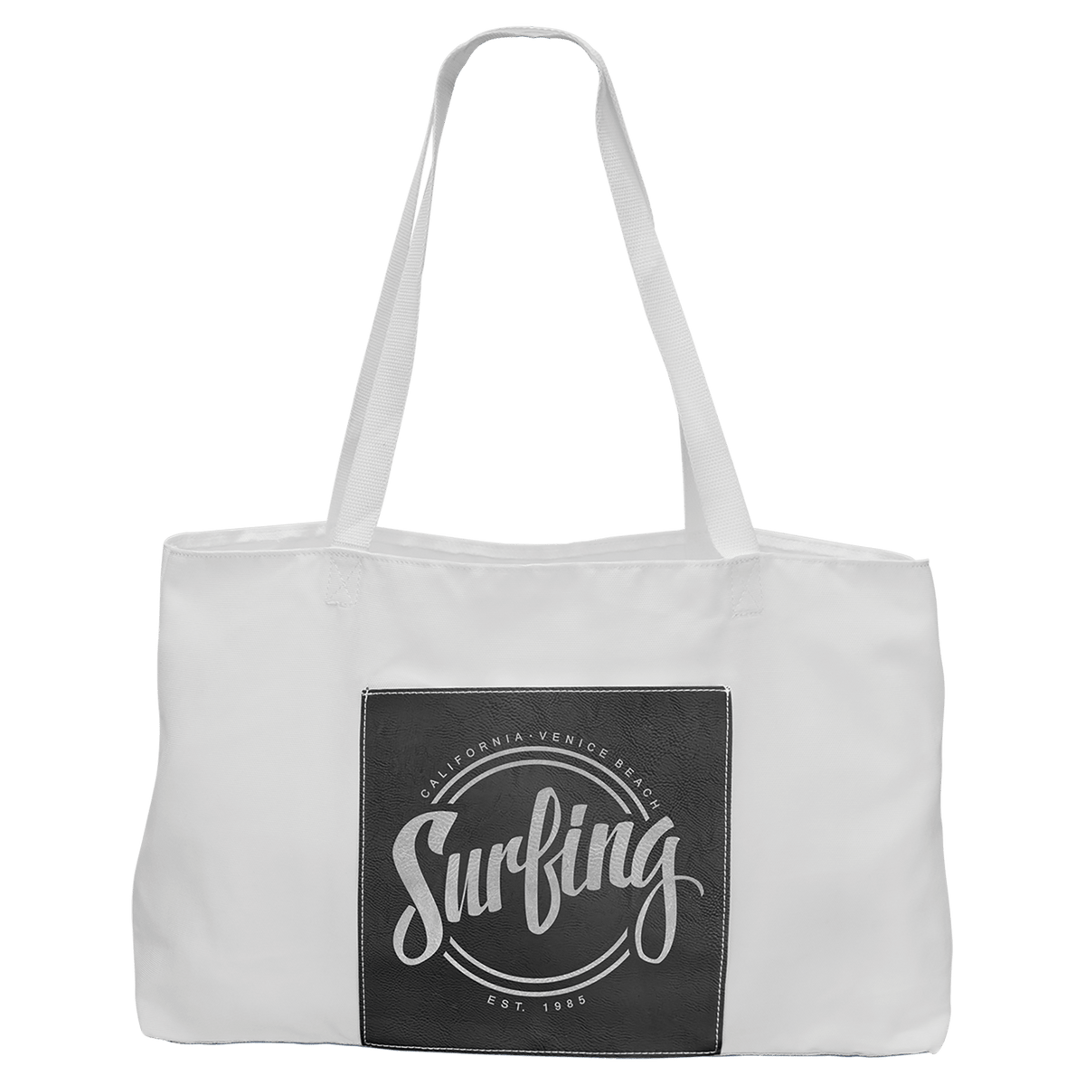 Personalized 19" X 12" White Bag With 5" Rawhide Laserable Leatherette Gusset - GFT2292