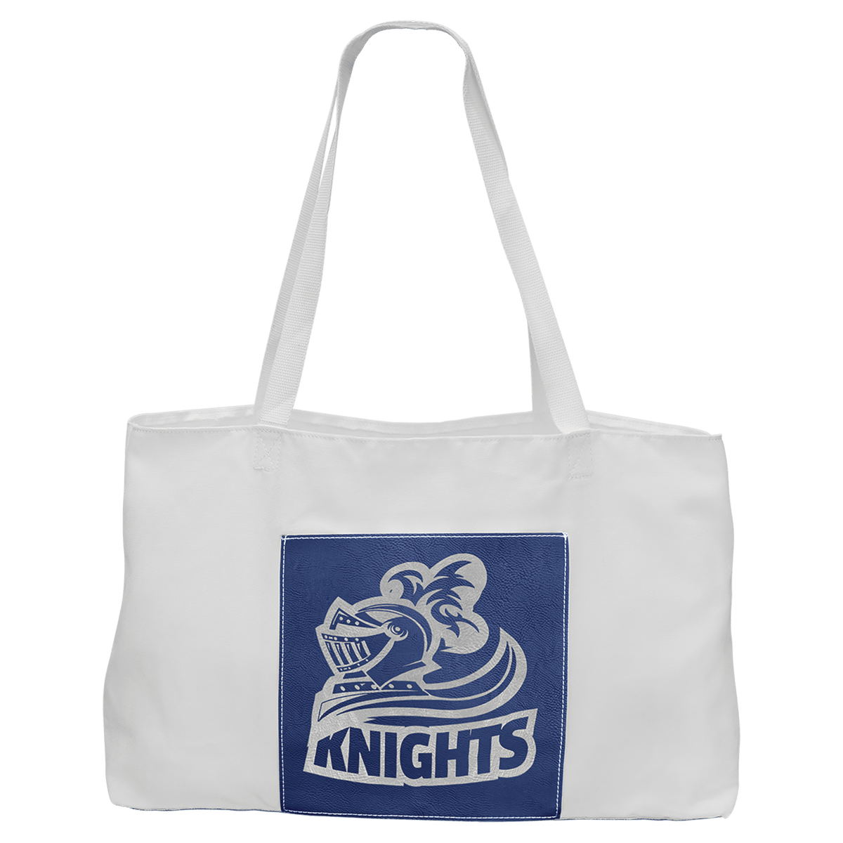 Personalized 19" X 12" White Bag With 5" Rawhide Laserable Leatherette Gusset - GFT2295