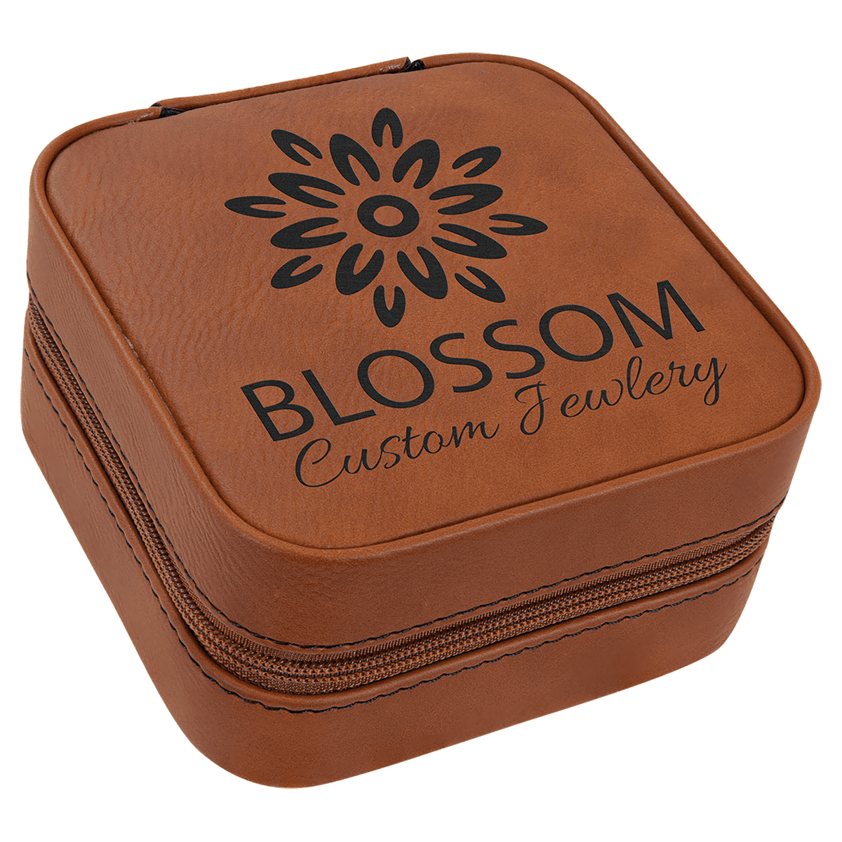 Personalized 4" X 4" Dark Brown Laserable Leatherette Travel Jewelry Box With Black Lining - GFT2331