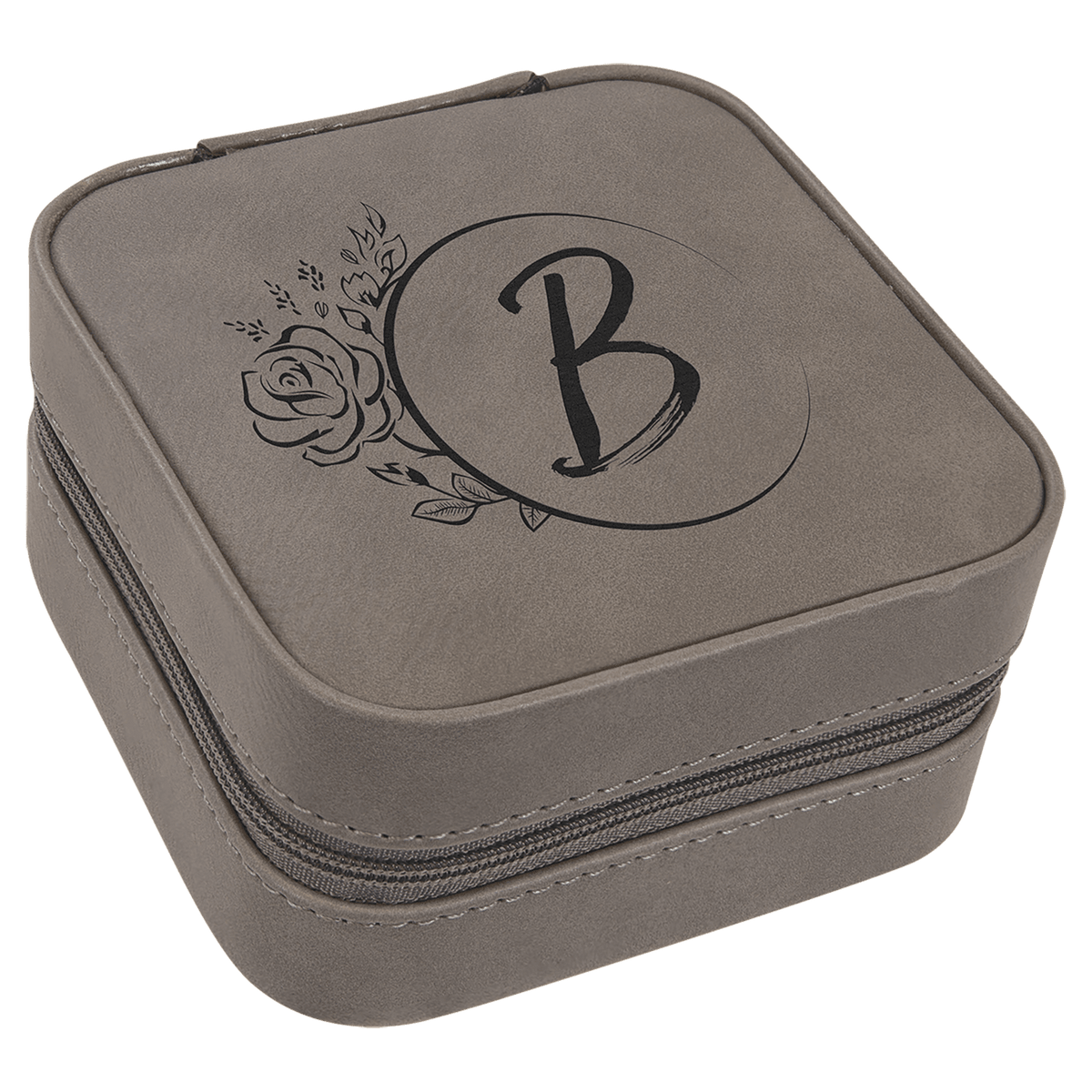 Personalized 4" X 4" Dark Brown Laserable Leatherette Travel Jewelry Box With Black Lining - GFT2332