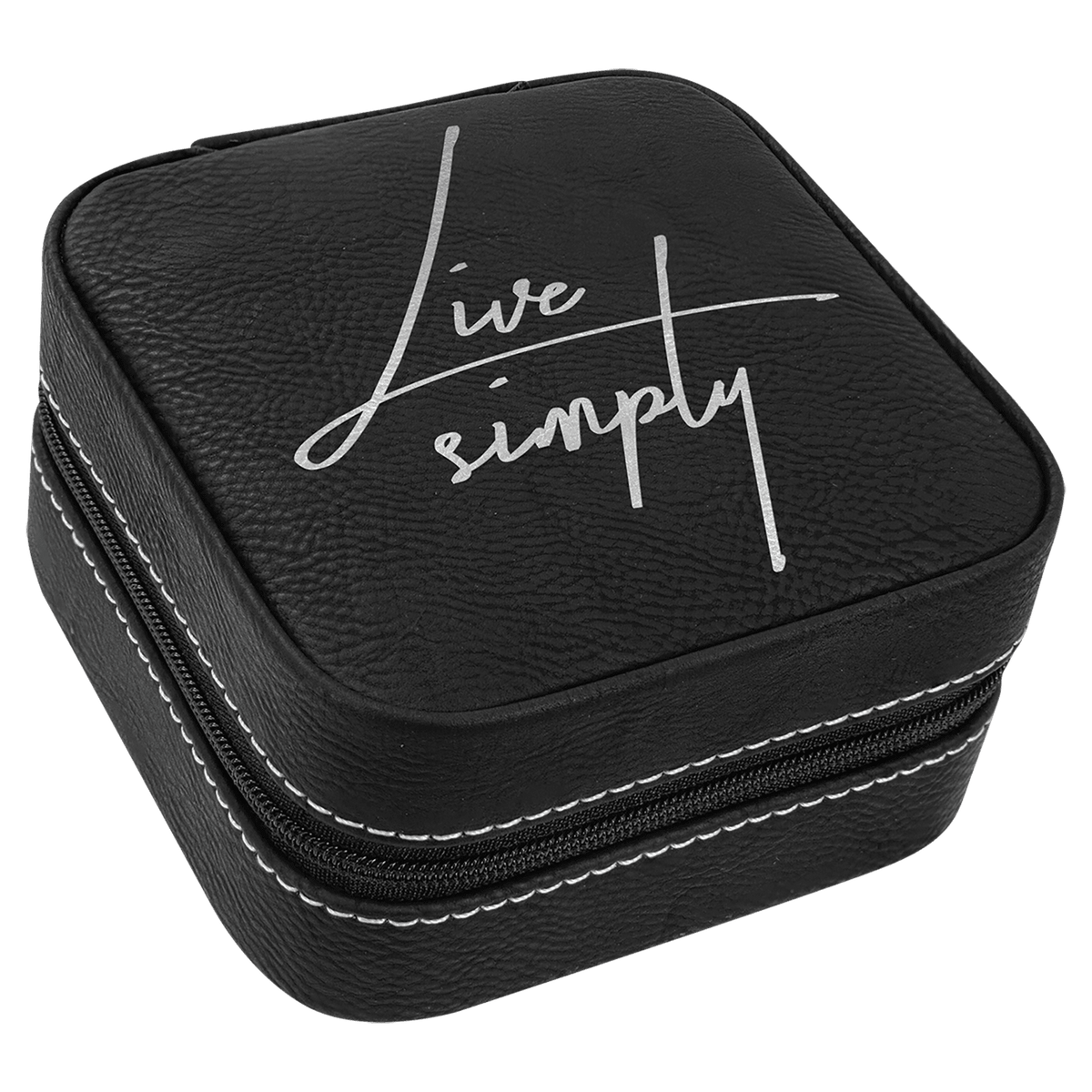 Personalized 4" X 4" Dark Brown Laserable Leatherette Travel Jewelry Box With Black Lining - GFT2333