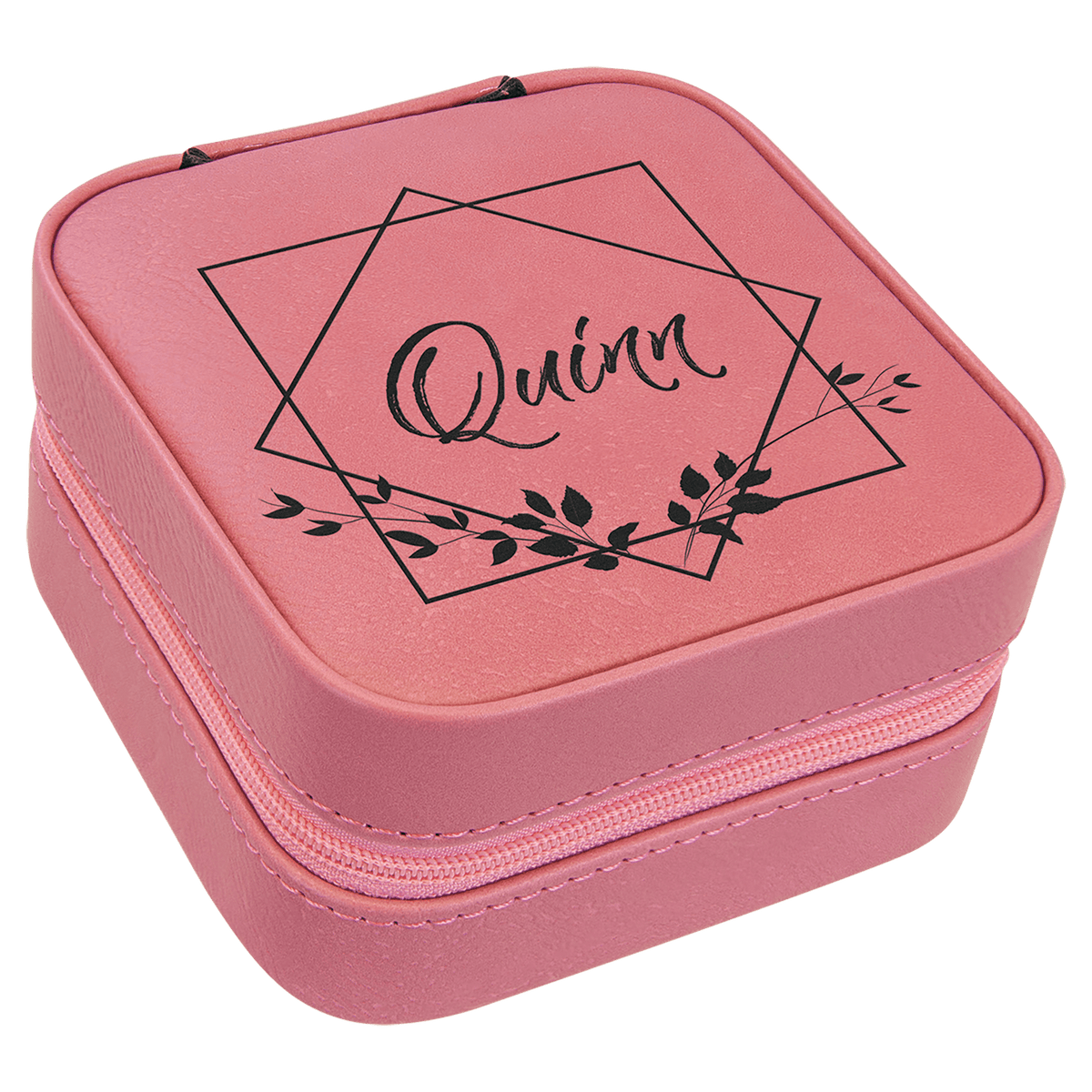 Personalized 4" X 4" Dark Brown Laserable Leatherette Travel Jewelry Box With Black Lining - GFT2334