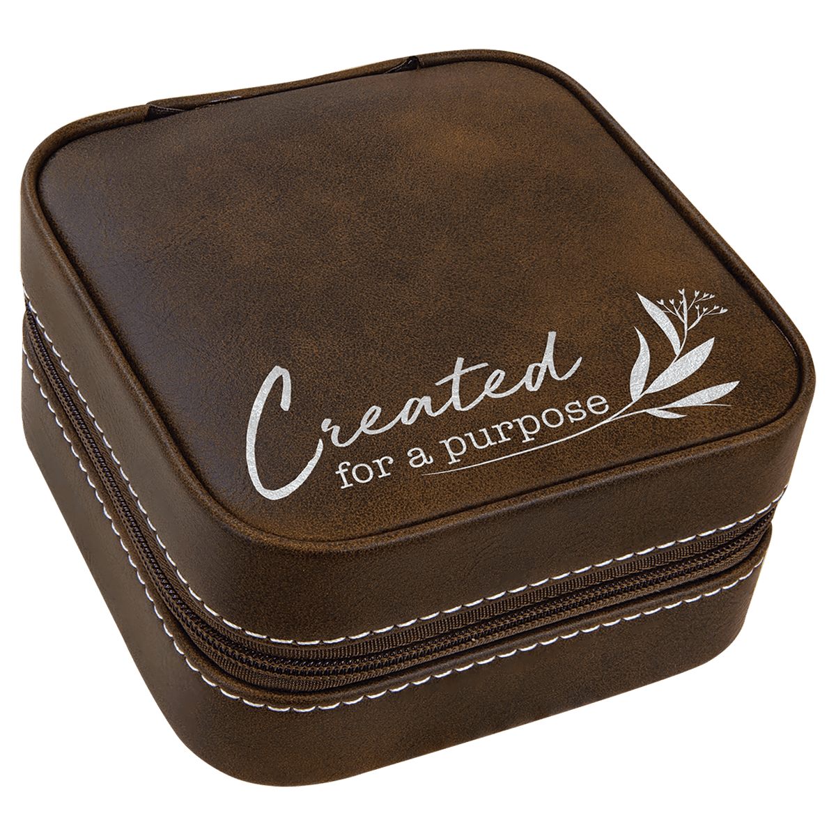 Personalized 4" X 4" Rustic/Silver Laserable Leatherette Travel Jewelry Box With Black Lining - GFT2337