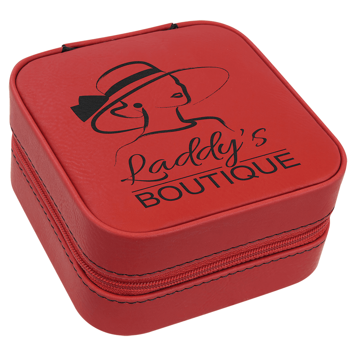 Personalized 4" X 4" Dark Brown Laserable Leatherette Travel Jewelry Box With Black Lining - GFT2338