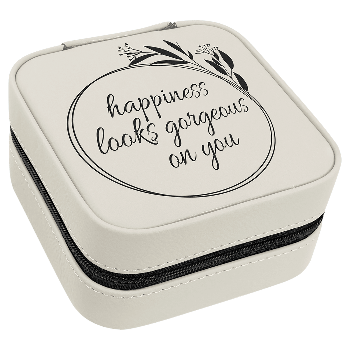 Personalized 4" X 4" Dark Brown Laserable Leatherette Travel Jewelry Box With Black Lining - GFT2339