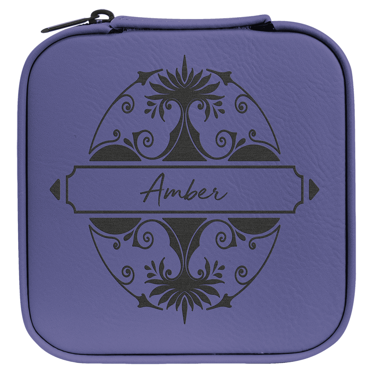 Personalized 4" X 4" Dark Brown Laserable Leatherette Travel Jewelry Box With Black Lining - GFT2340