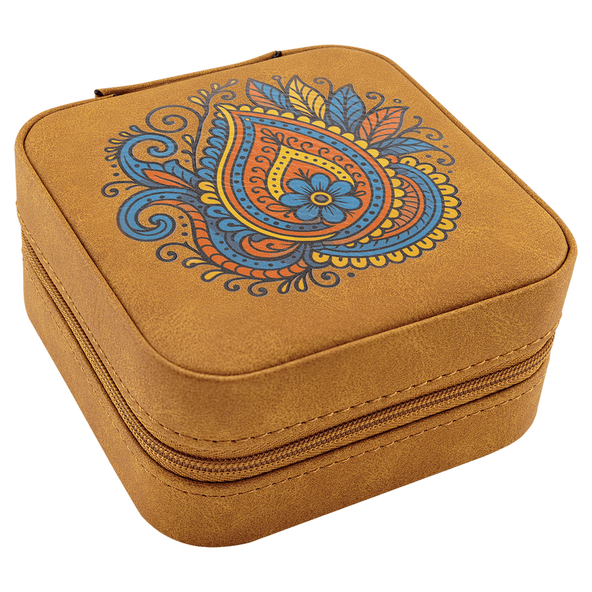 Personalized Travel Jewelry Box - Laserable Leatherette, Creekside Collection, 4" X 4", Light Brown - GFT2341