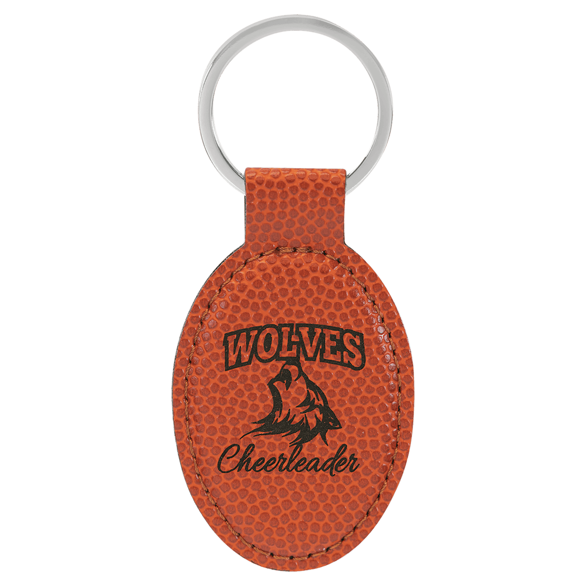 Personalized 3" X 1 3/4" Basketball Laserable Leatherette Oval Keychain - GFT2373