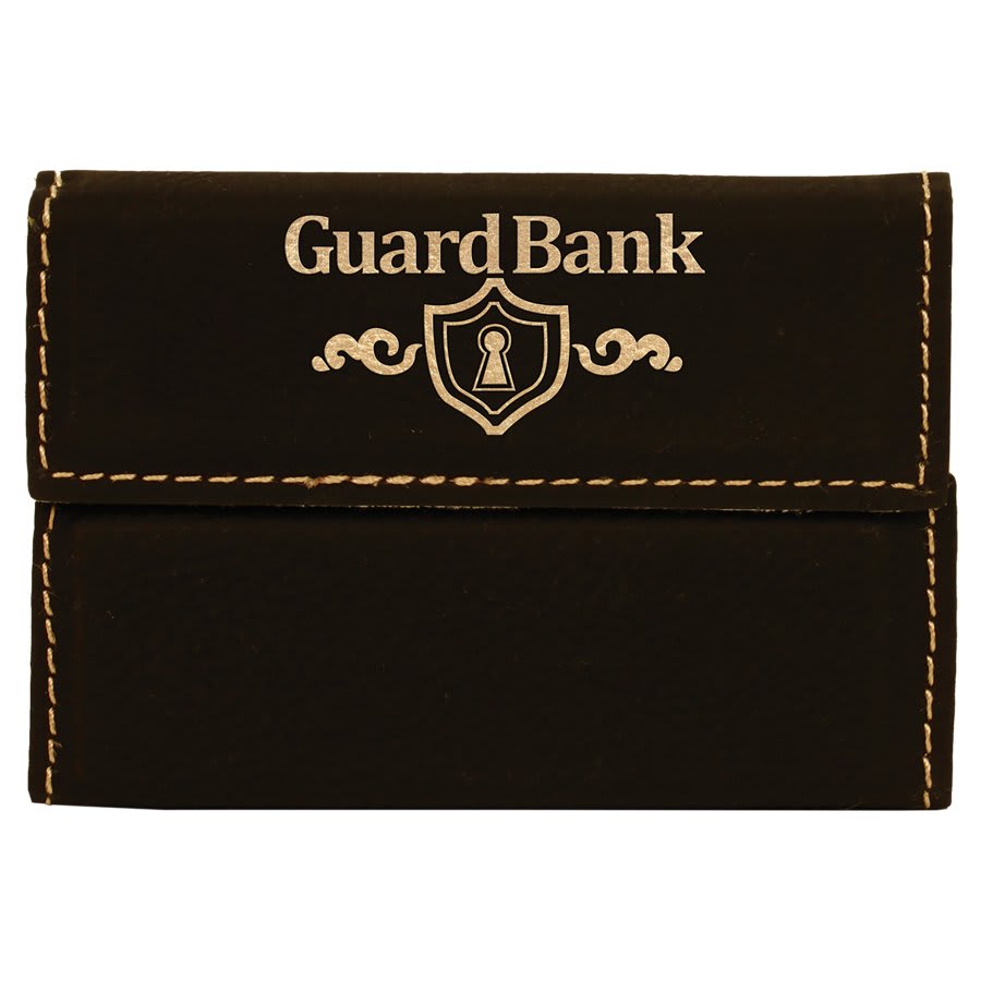 Personalized 3 3/4" X 2 3/4" Black/Gold Laserable Leatherette Hard Business Card Holder - GFT245A