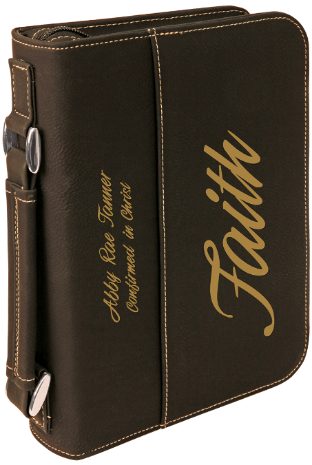 Personalized 6 3/4" X 9 1/4" Black/Gold Leatherette Book/Bible Cover With Handle & Zipper - GFT287