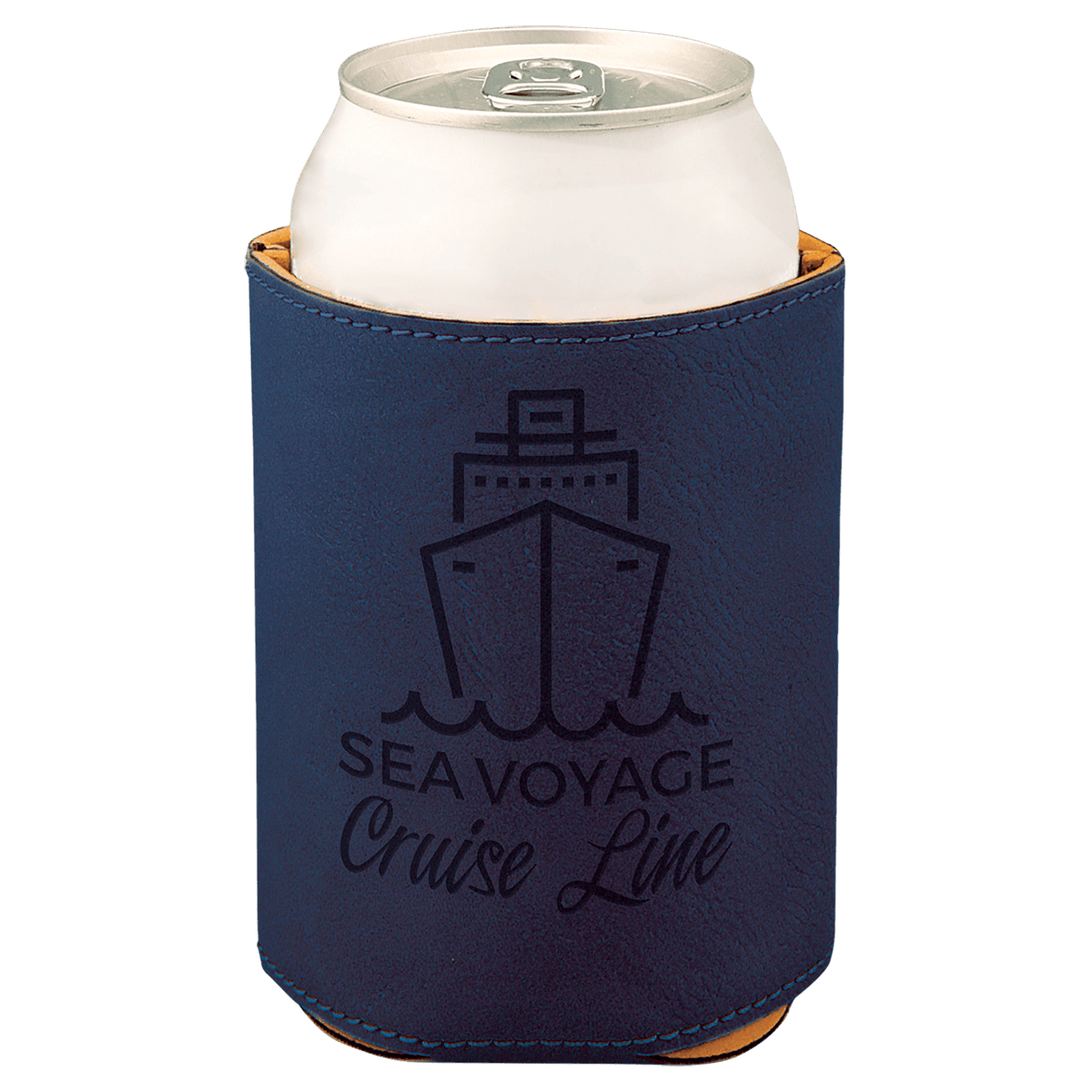 Personalized 3 3/4" Blue/Black Laserable Leatherette Beverage Holder - GFT375