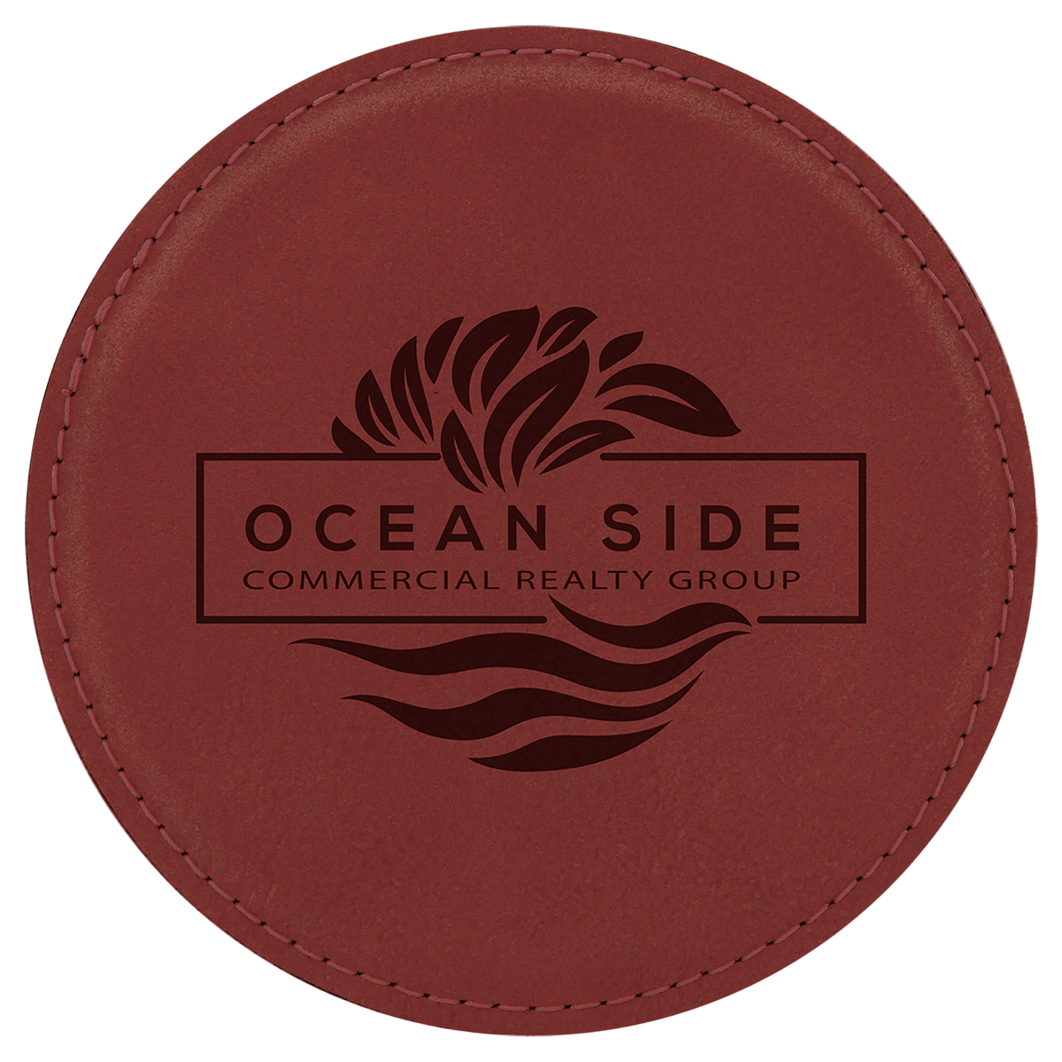 Personalized 4" Round Rose Laserable Leatherette Coaster - GFT384