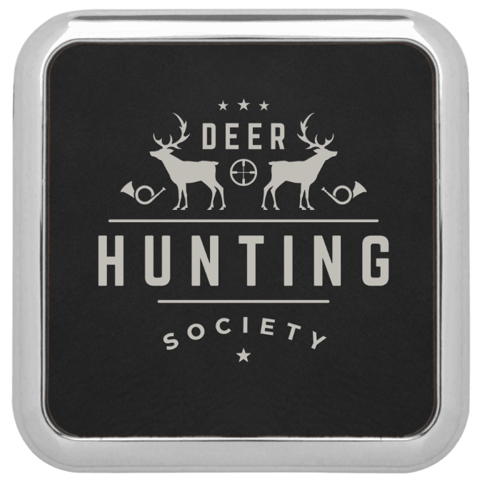 Personalized 3 5/8" X 3 5/8" Square Light Brown Laserable Leatherette Coaster W/Silver Edge - GFT428