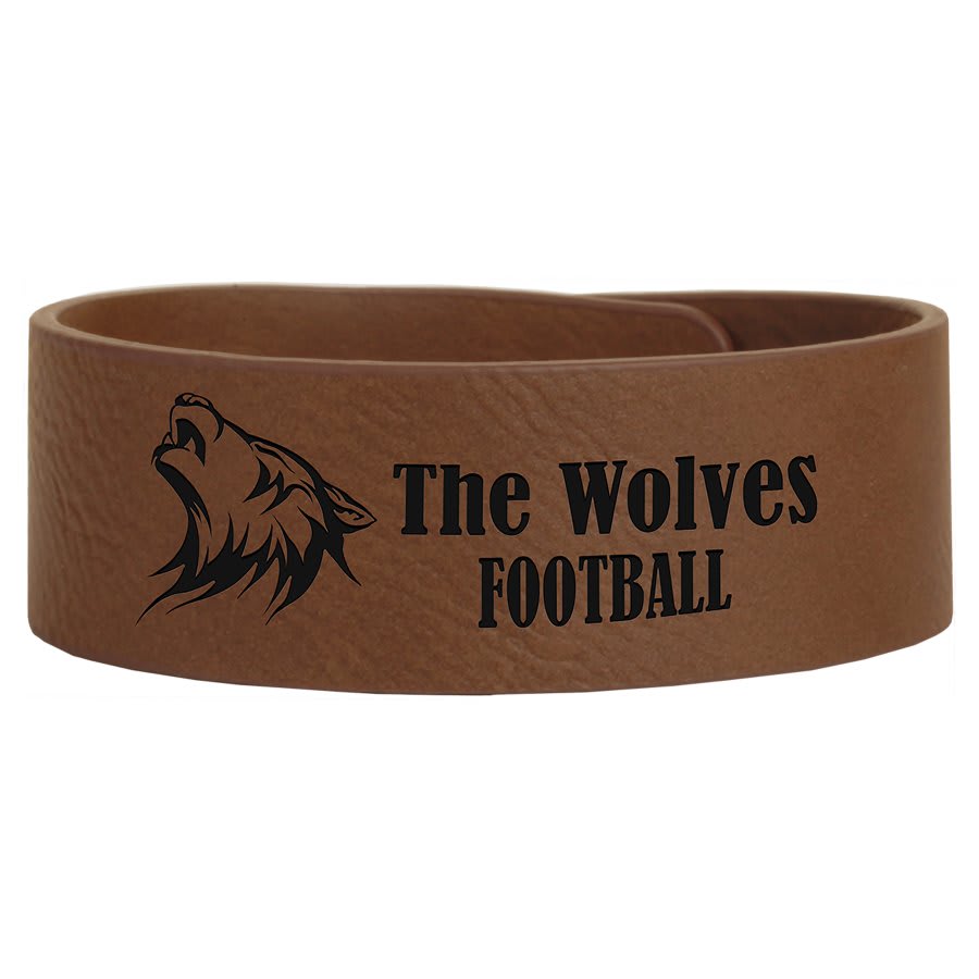 Personalized 9 1/2" X 1" Light Brown Laserable Leatherette Cuff Bracelet - GFT581