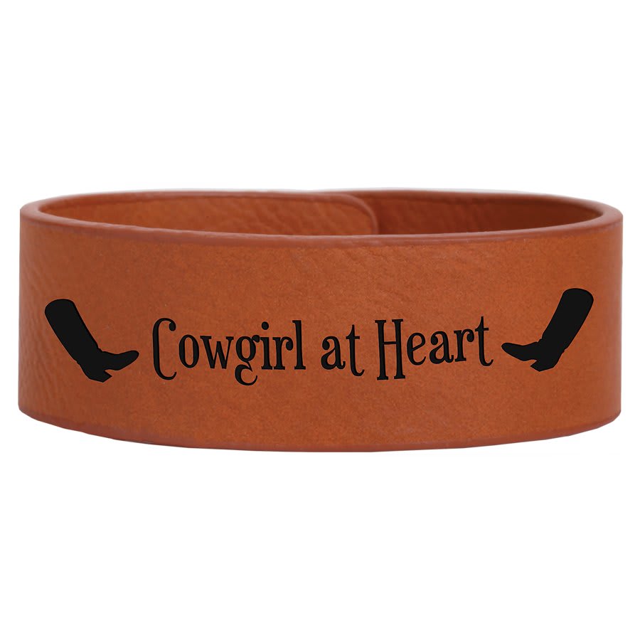 Personalized 9 1/2" X 1" Light Brown Laserable Leatherette Cuff Bracelet - GFT583