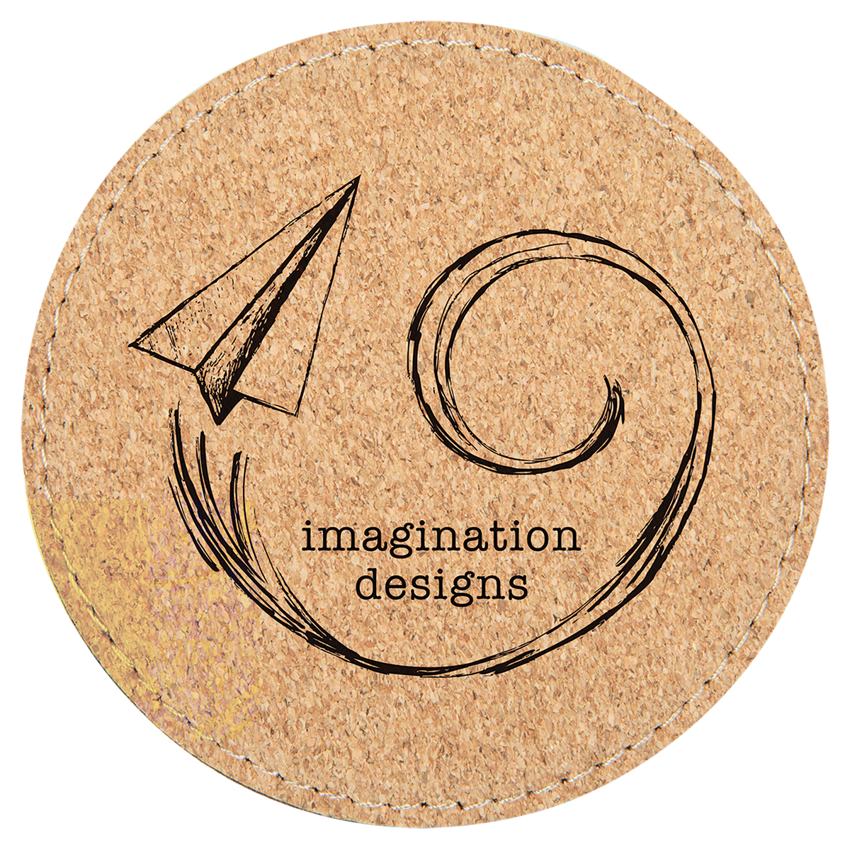 Personalized 4" Round Cork Coaster With Stitching - GFT620