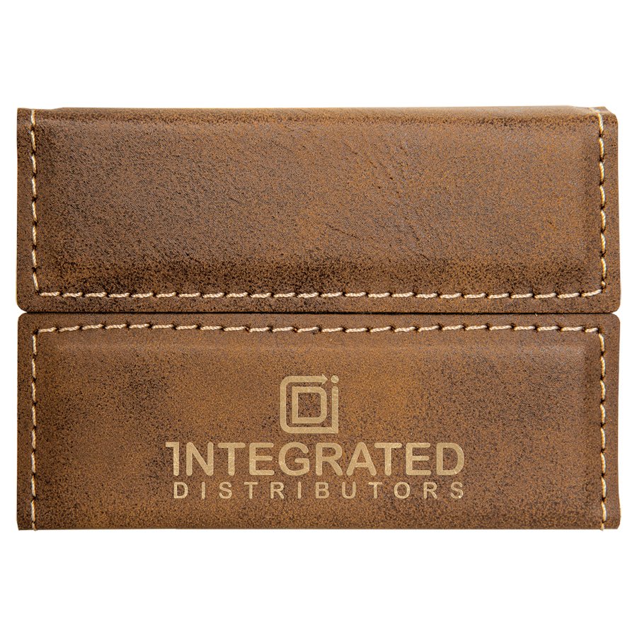 Personalized 3 3/4" X 2 3/4" Black/Gold Laserable Leatherette Hard Business Card Holder - GFT705