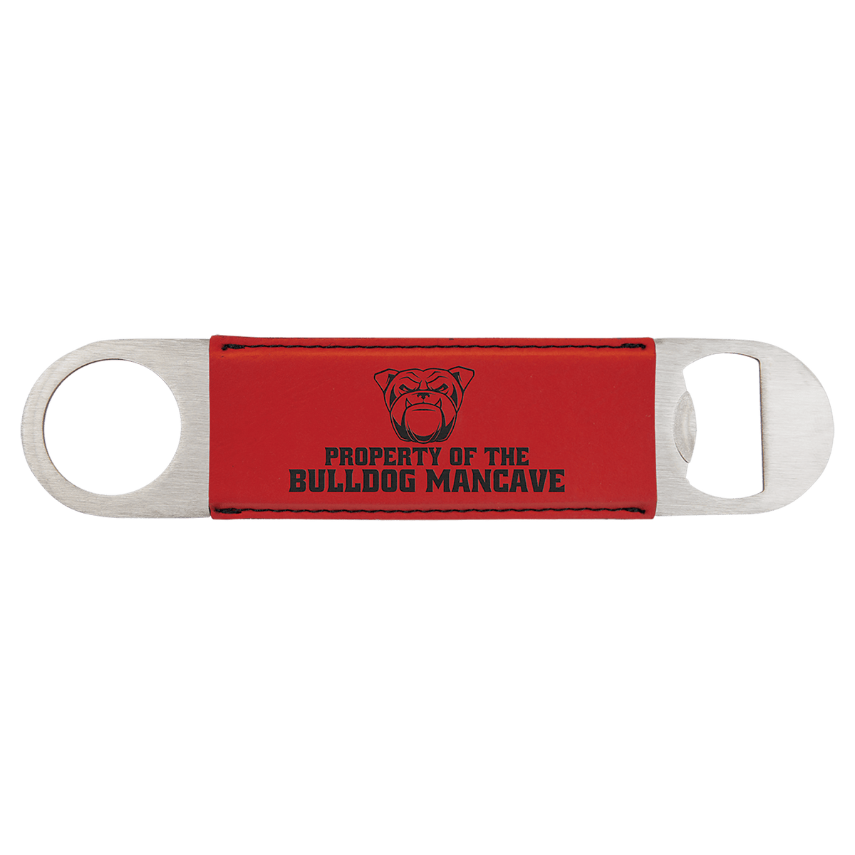 Personalized 1 1/2" X 7" White/Black Laserable Leatherette Bottle Opener - GFT764