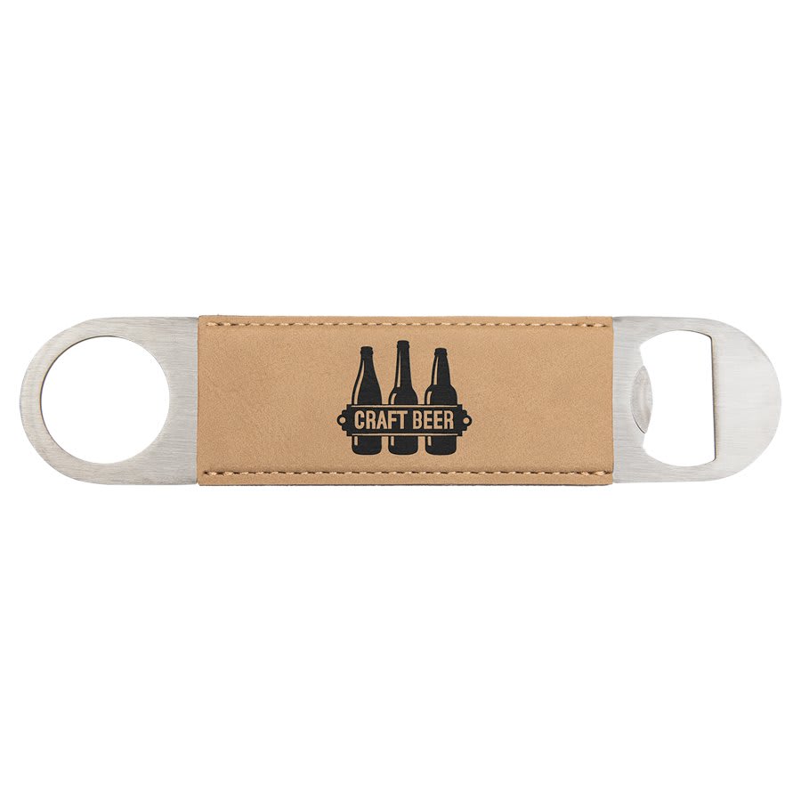 Personalized 1 1/2" X 7" White/Black Laserable Leatherette Bottle Opener - GFT765
