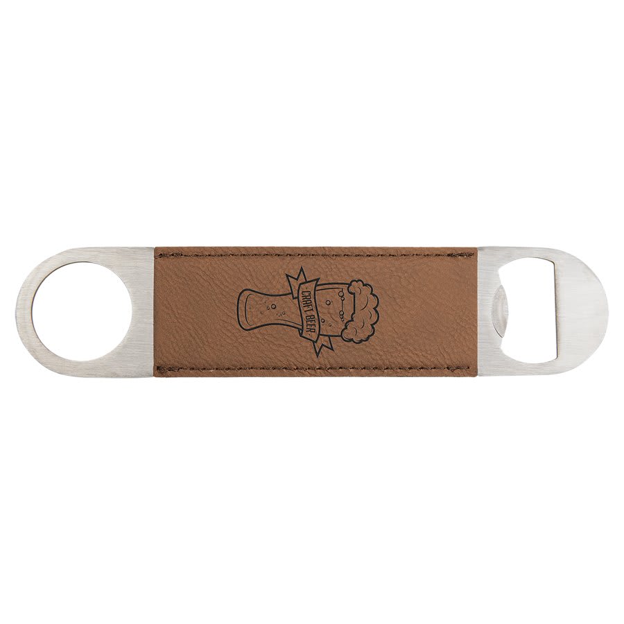 Personalized 1 1/2" X 7" White/Black Laserable Leatherette Bottle Opener - GFT766