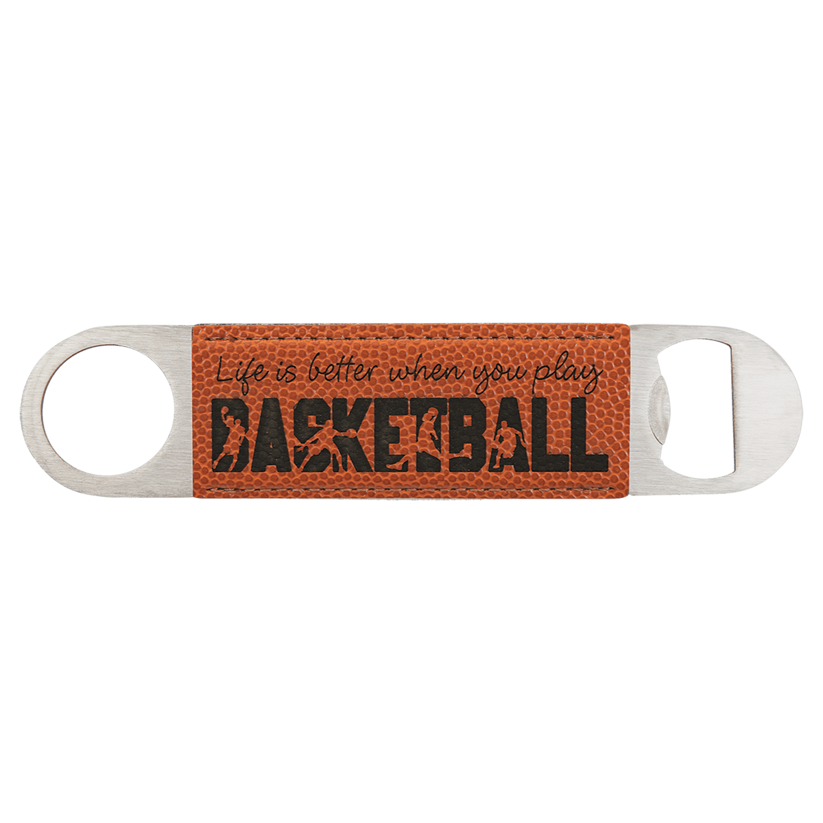 Personalized 1 1/2" X 7" Basketball Laserable Leatherette Bottle Opener - GFT770