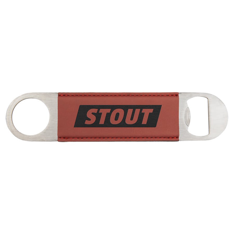 Personalized 1 1/2" X 7" White/Black Laserable Leatherette Bottle Opener - GFT771